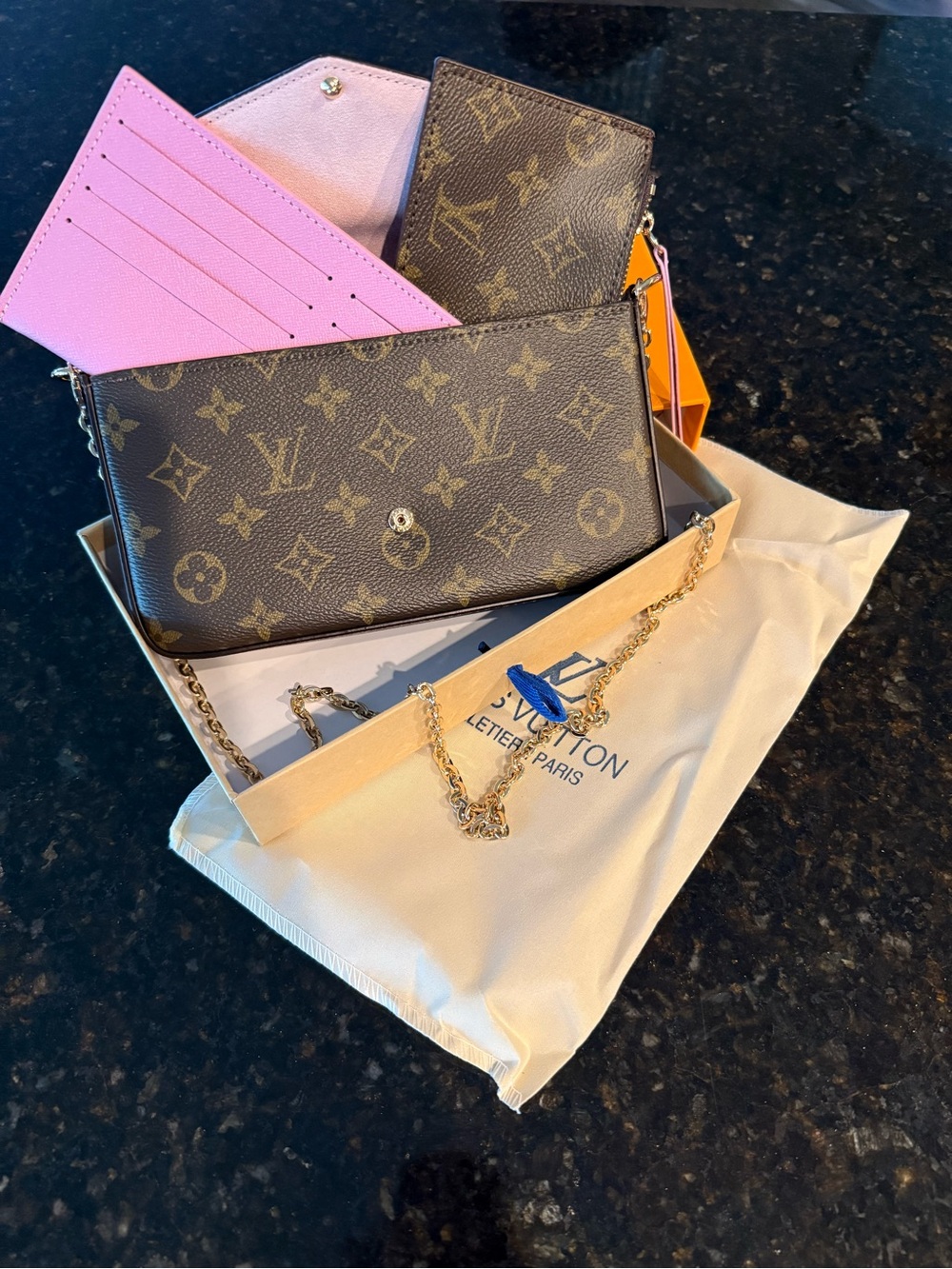 Monogram Pochette Felicie Style Crossbody Bag Pink Interior